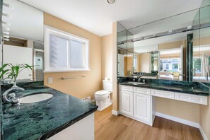 Douche, sèche-cheveux, shampoing