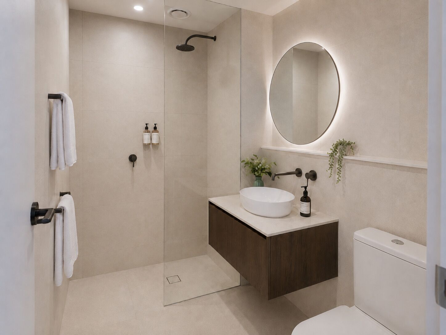 Shower, free toiletries, hair dryer, towels