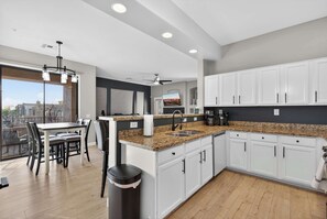 Fridge, oven, dishwasher, coffee/tea maker