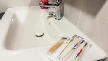 Shower, free toiletries, hair dryer, slippers