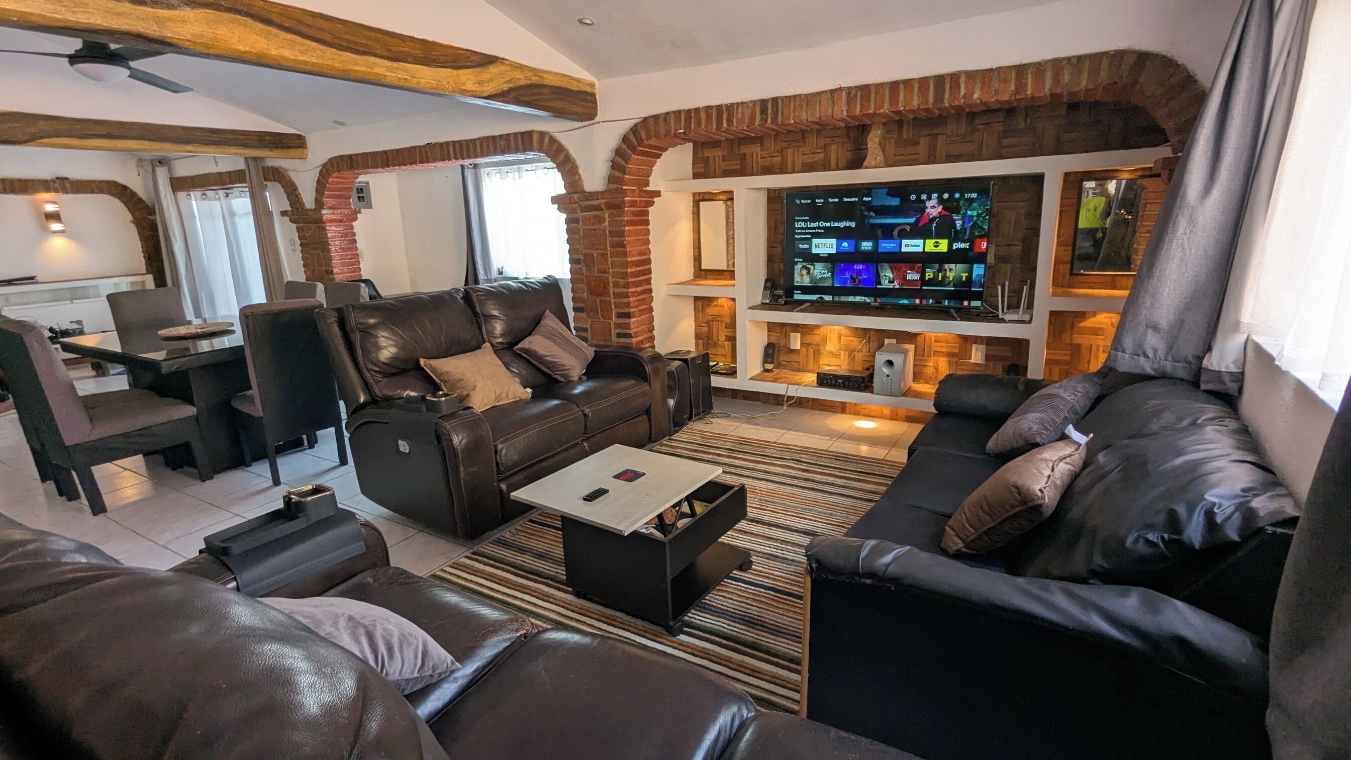 Smart TV, books, music library, stereo