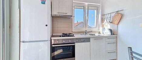 Fridge, microwave, oven, dishwasher