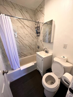 Hair dryer, towels, toilet paper