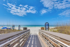 A wooden boardwalk leading to a beach with a clear sky and distant ocean view. - < 1 Mi to Beach: 30A Escape w/ Bikes + Pool Access (Santa Rosa Beach)