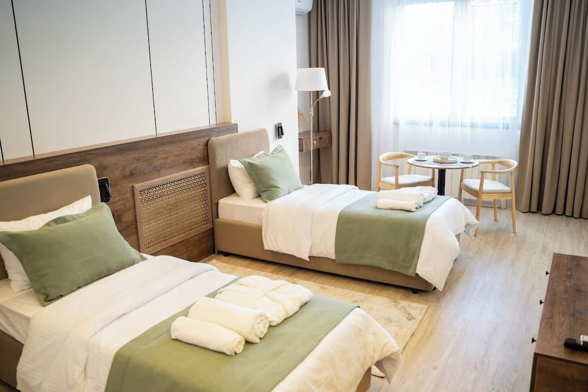 ห้องสแตนดาร์ดทวิน, วิวเมือง | ผ้าปูที่นอนฝ้ายอียิปต์, เครื่องนอนระดับพรีเมียม, ผ้านวมขนเป็ด, มินิบา ร์