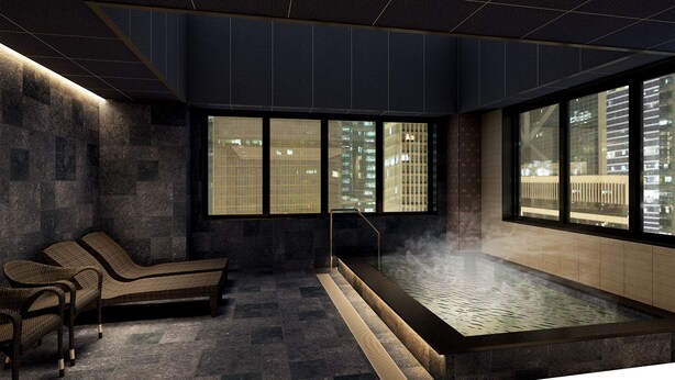 A modern spa room with a heated floor, a lounge chair, and large windows offering city views. - HOTEL AMANEK Kumamoto (Kumamoto)