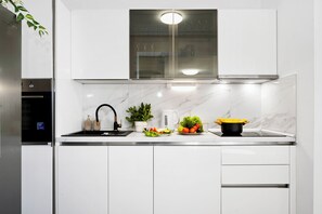 Fridge, microwave, oven, stovetop - Panoramic Suites Žaborić | Beachfront Stay & Island Views l King-Size l Terrace (Žaborić)