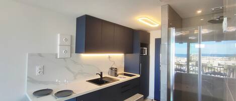 Fridge, microwave, dishwasher