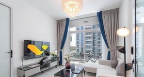 Luksushuoneisto, parveke, kaupunkinäköala | Oleskelualue
