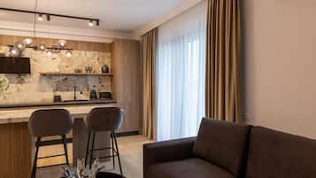 Apartment, 1 King-Bett und Schlafsofa, Stadtblick | Wohnbereich