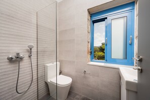 Ducha, secador de pelo, toallas, papel higiénico