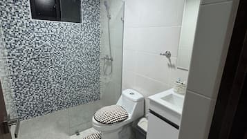 Douche, serviettes fournies, savon, papier toilette