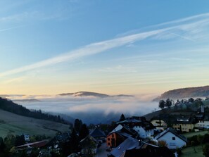A village with houses, a road, and a mountain in the background. - Wiesentalblick Apartment with Mountain View and Balcony (Todtnau)