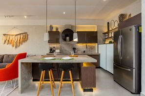 Fridge, microwave, coffee/tea maker, toaster - Stunning Beachfront 3BR Condo | Private Pool | Gym (Playa del Carmen)