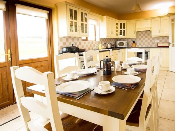 Microwave, oven, dishwasher, high chair