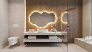 Premium Apartment, Terrace, Park View | Bathroom | Rainfall showerhead, hair dryer, bathrobes, slippers