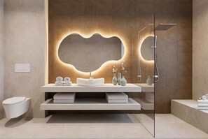 Premium Apartment, Terrace, Park View | Bathroom | Rainfall showerhead, hair dryer, bathrobes, slippers - Hotel Galaxy Timisoara, A Member Of Radisson Individuals (Timisoara)