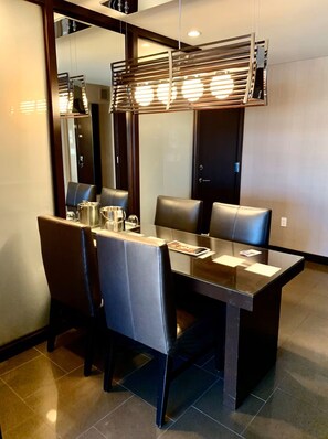Dining - Vdara 24th Floor Suite • Bellagio Fountains & Sphere View (Las Vegas)