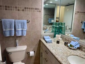 Shower, hair dryer, towels, soap - SpaceX Launches and Fun Filled Family Beach Days - 1st Floor 2BR/2BA Condo (South Padre Island)