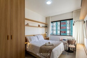 Departamento | 1 habitación, ropa de cama de alta calidad y cortinas blackout 