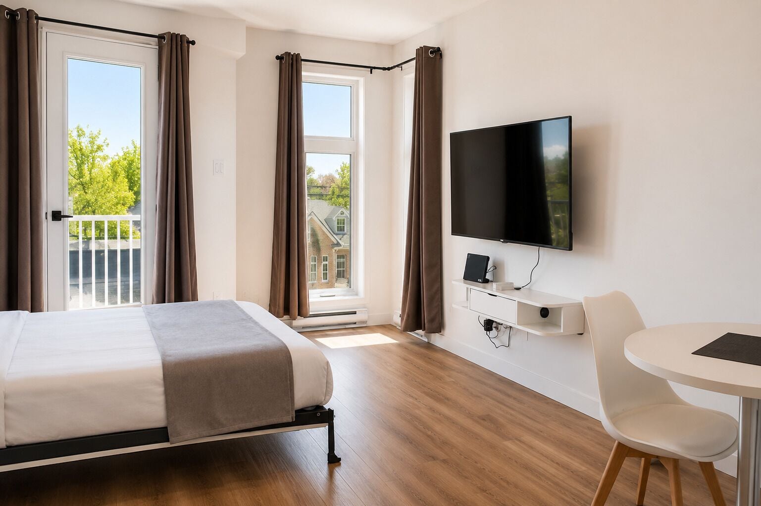 Blackout curtains, soundproofing, free WiFi, bed sheets