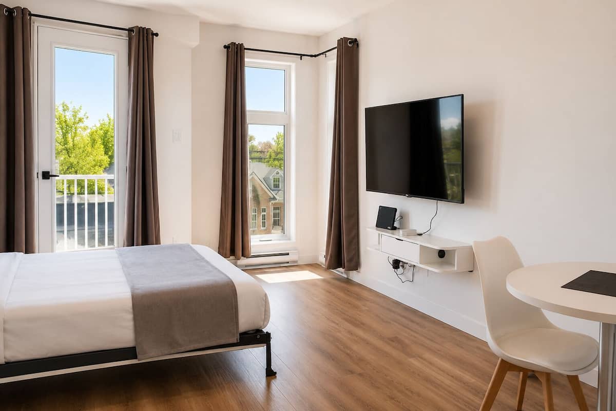 Blackout drapes, soundproofing, WiFi (free), bed sheets