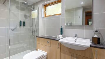 Hair dryer, towels, toilet paper