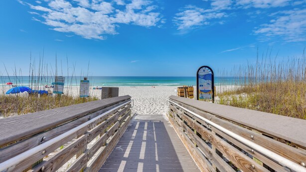 A wooden boardwalk leading to a beach with a clear sky and distant ocean view. - < 1 Mi to Beach: 30A Escape w/ Bikes + Pool Access (Santa Rosa Beach)