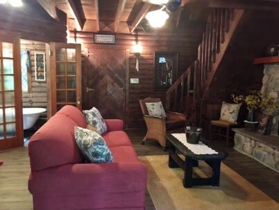 Cozy cabin with pond