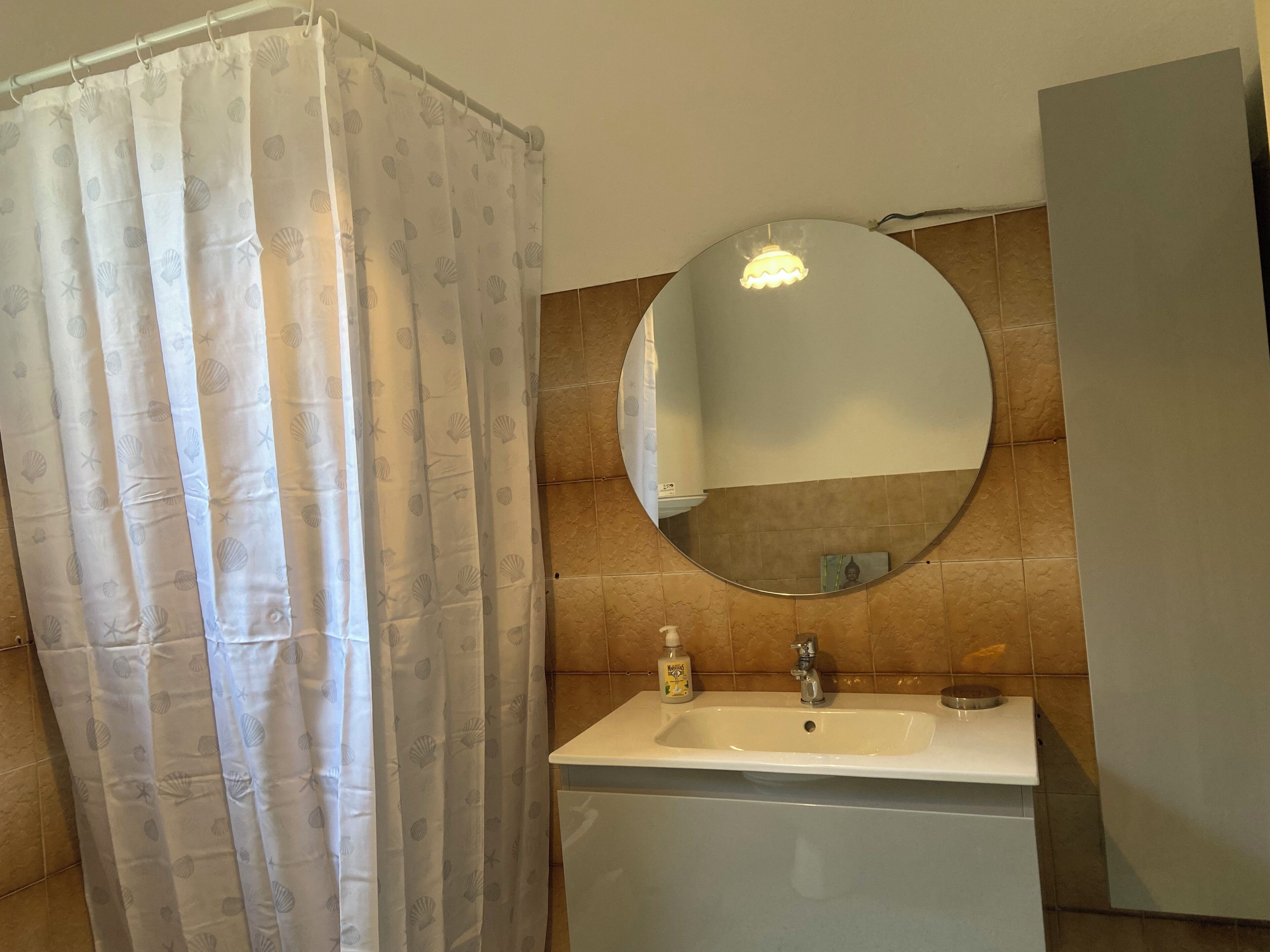 Shower, bidet, towels, soap