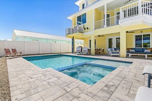 Outdoor pool, a heated pool - 5BR/5BA Beach Retreat | Elevator | Private Pool & Spa | Gulf Views | Sleeps 14|Steps to the Beach (Fort Myers Beach)