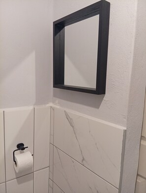 Séchoir à cheveux, serviettes fournies, savon, papier de toilette