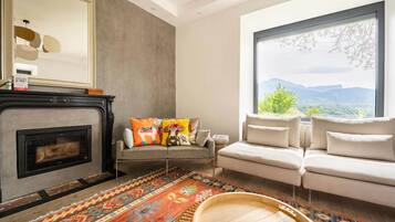 TV, fireplace