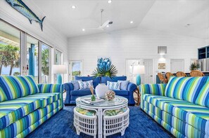 Living area - Amazing Grace - Across street from beach, private pool, renovated & beach gear credit included! (St. George Island)