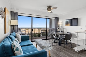 Living area - Boardwalk Breeze at Cabana | Oceanview, Pool! (Carolina Beach)