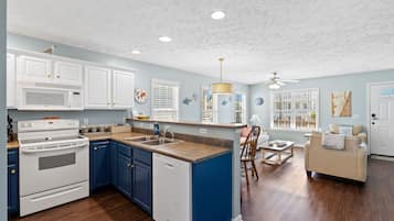 Coffee/tea maker, fridge, microwave, stovetop