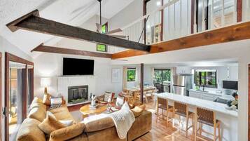 Smart TV, fireplace, table football