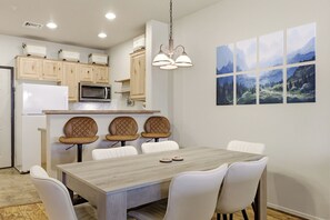 Dining - Private Waterfall-View Condo, Luxurious Bedding, Private Patio, Walk to Saloon (Overgaard)