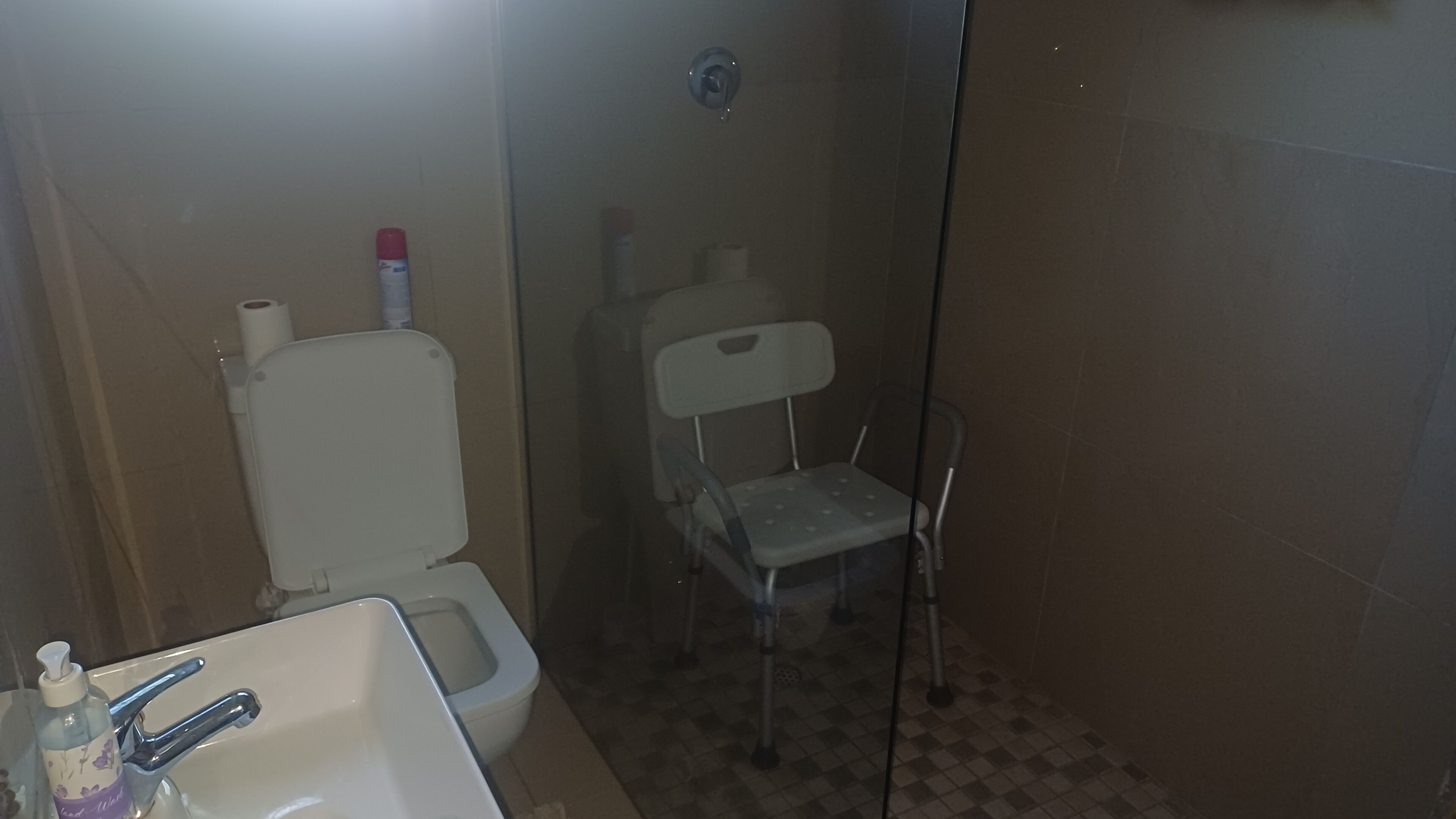 Douche, serviettes fournies, savon, papier toilette