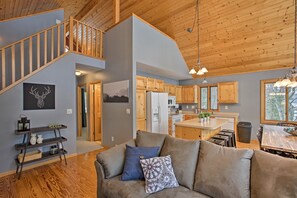 TV, fireplace - Waterfront Lake Cottage: Dock, Kayak, Sunroom (Fife Lake)