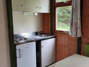 Fridge, microwave, coffee/tea maker