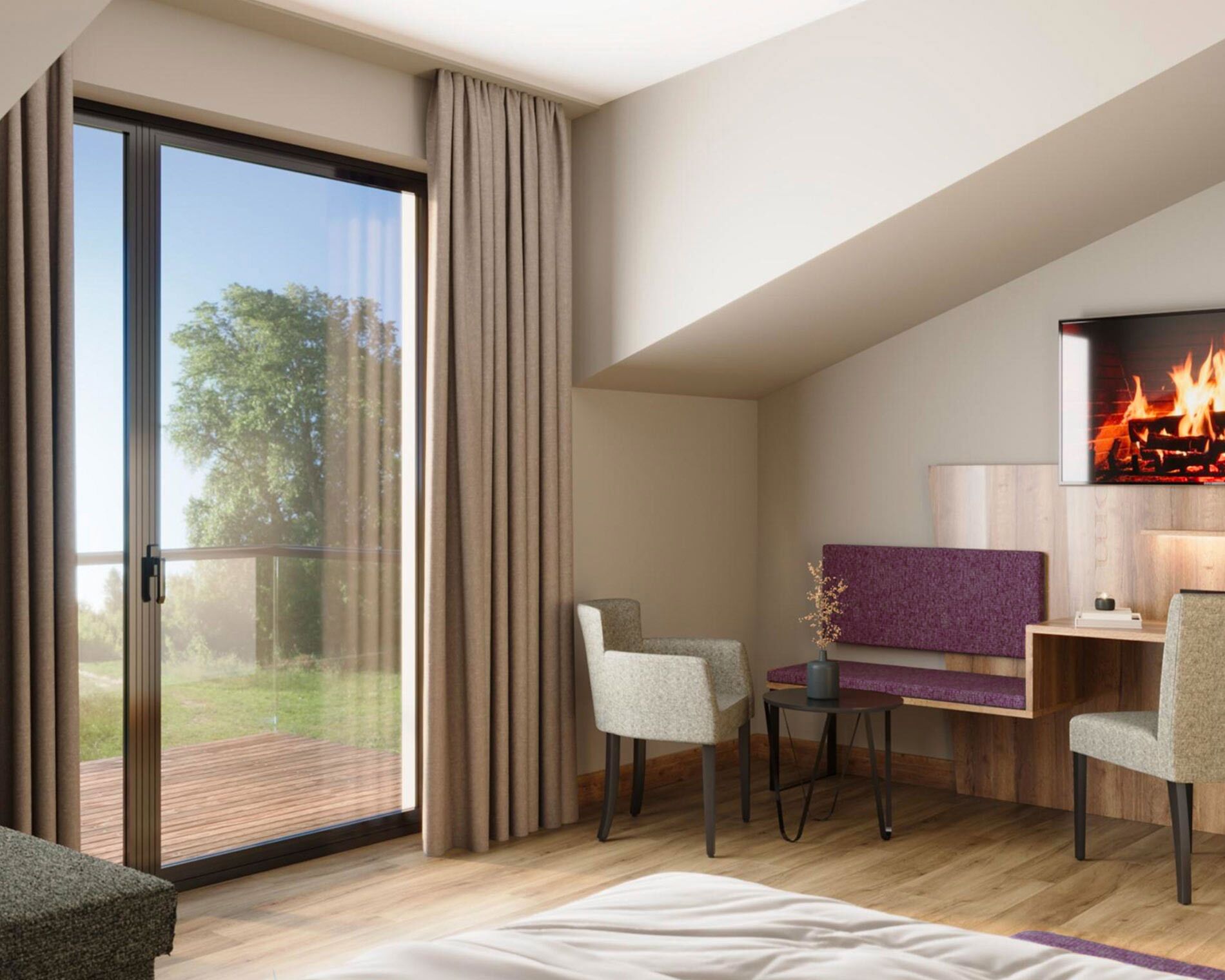 Doppia Standard, balcone | Biancheria da letto ipoallergenica, una scrivania, postazione laptop
