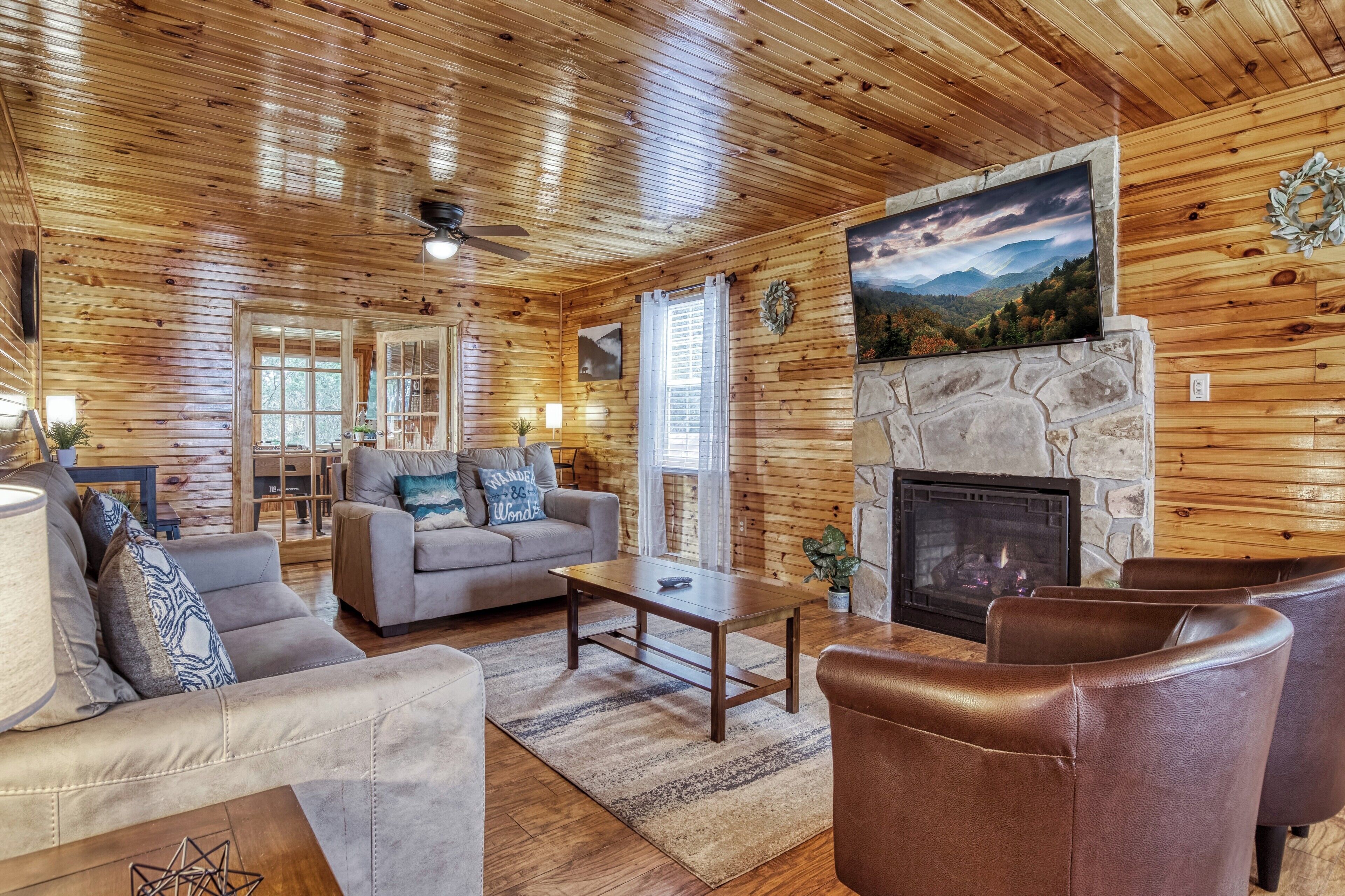Smart TV, fireplace, video games, table football