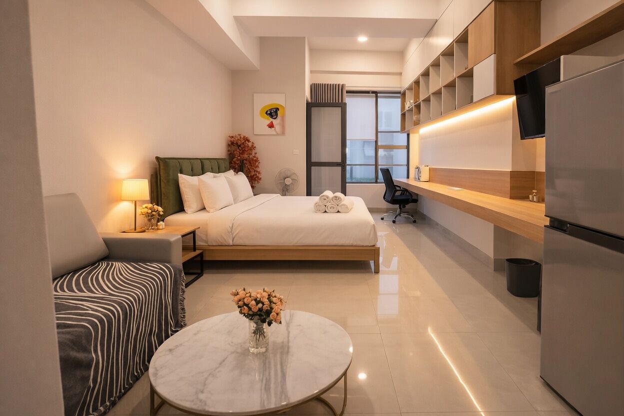 Apartamento estándar, 1 cama de matrimonio, barras de apoyo en la bañera, vistas a la ciudad