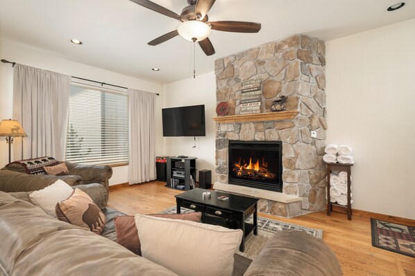 TV, fireplace
