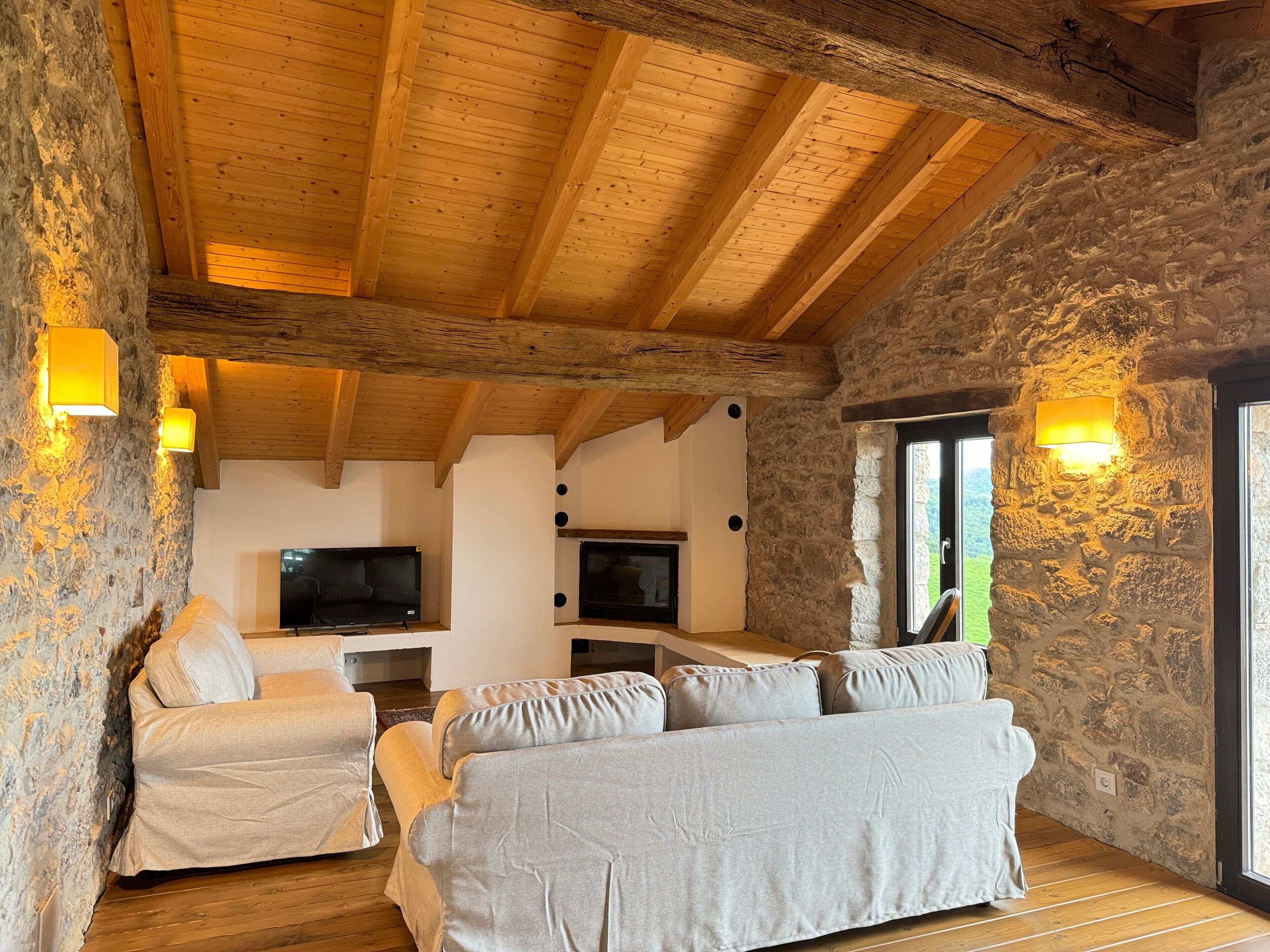 TV, fireplace