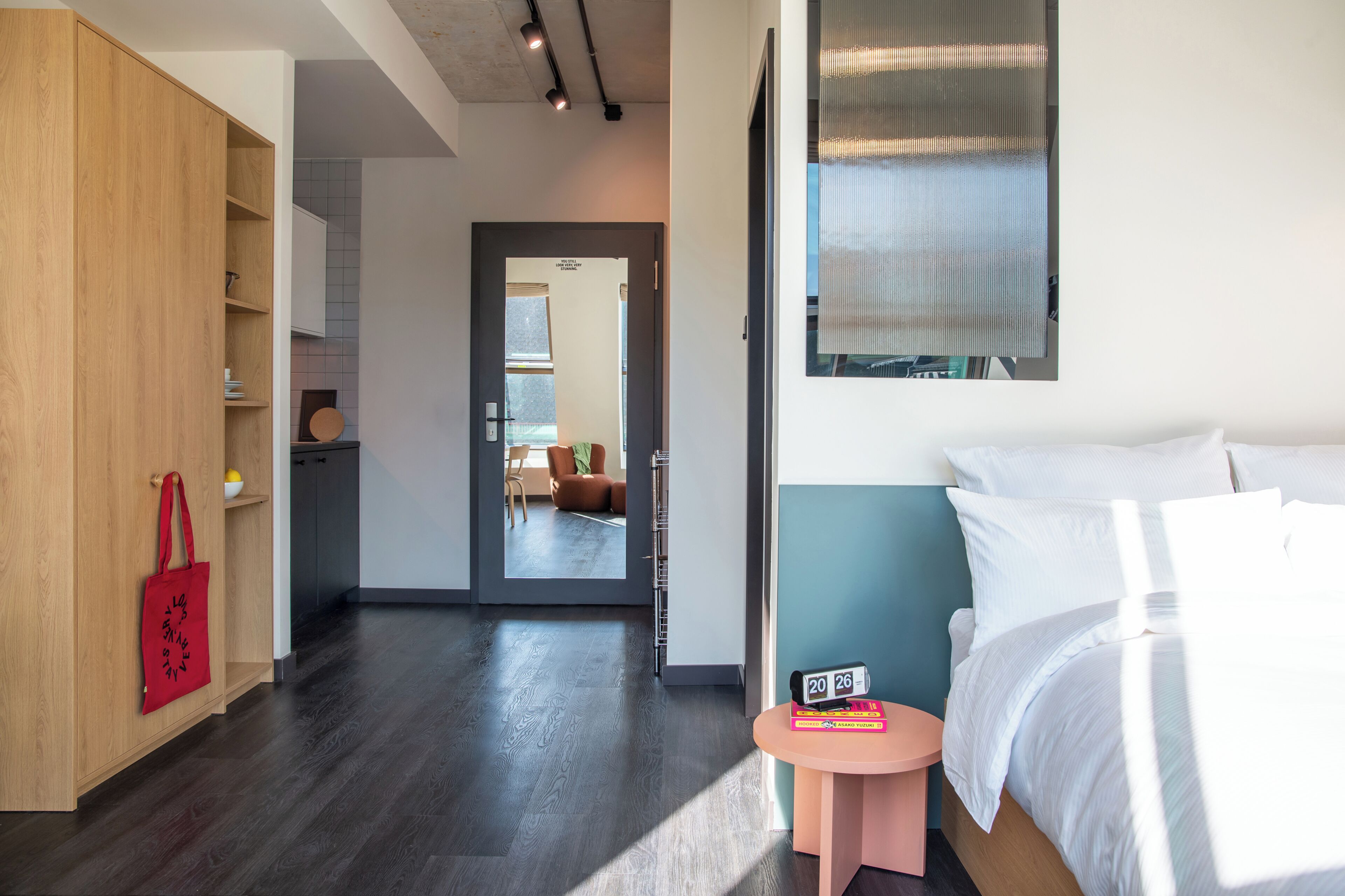 Design Apartment | Desk, laptop workspace, blackout drapes, soundproofing