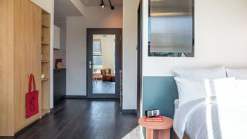 Design Apartment | Desk, laptop workspace, blackout drapes, soundproofing