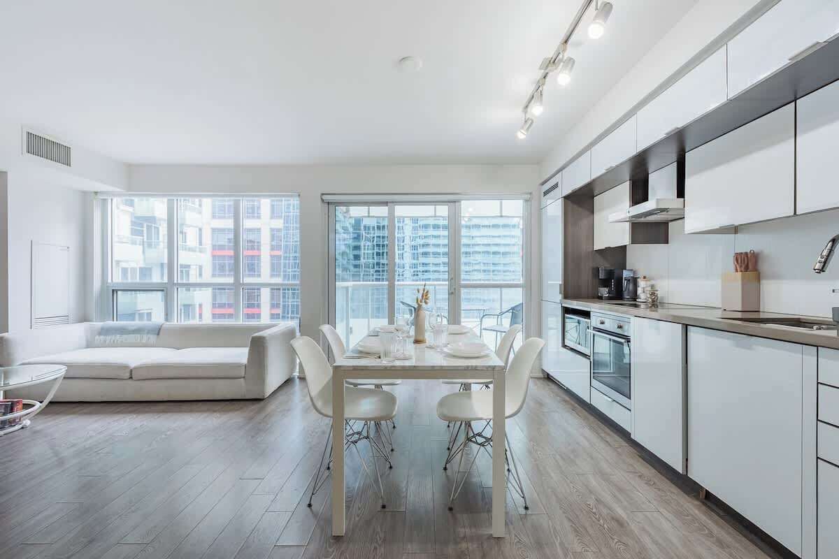 Compact and cozy dining space for meals or takeouts.