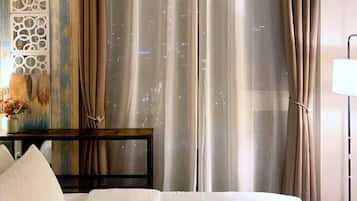 Comfortable queen bed with fresh linens